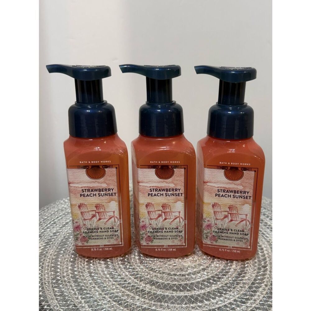 BBW Strawberry Peach Sunset Foaming Hand Soap Set of 3 NWT